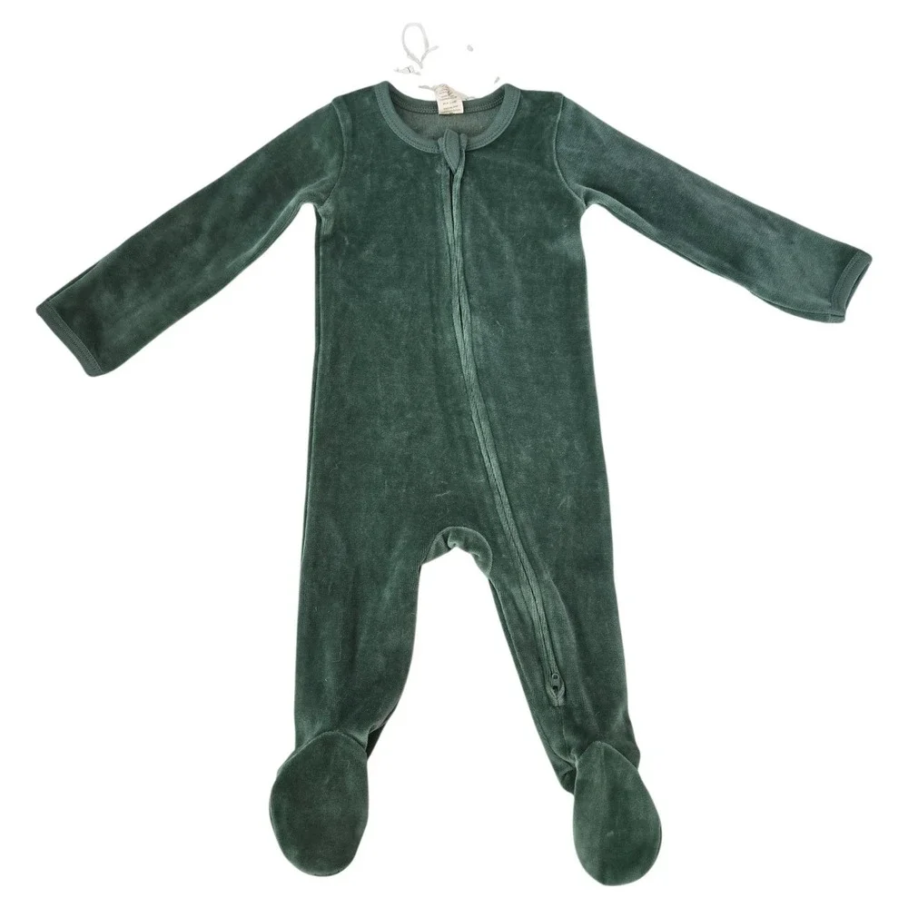 Kate Quinn‎ Long Sleeve Two Way Zipper Footie Velour Pajamas 6-9M Shaded Spruce